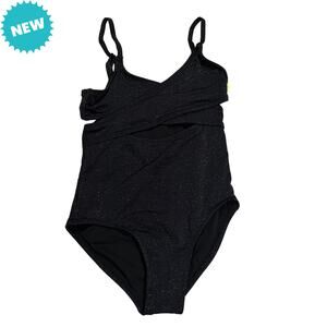 Art Class Swimsuit Girls Size Small 6/7 Black w/Gold Shimmer One Piece Cut Out
